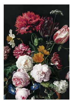 Golden Age Flowers 201 Wall Mural by KEK Amsterdam Dutch Masters Flowers, Deco Panel, Dutch Masters, Still Life Flowers, Dark Flowers, Hur Man Målar, Oil Painting Flowers, Dark Floral, Flower Wall Art