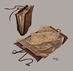 a drawing of some kind of bag with something in it that looks like music notes