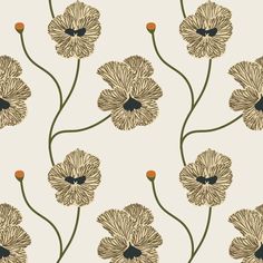 an image of a flower pattern on a white wallpaper with brown and black flowers