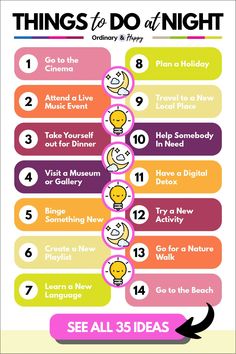 the things to do at night info sheet for children's birthdays and holidays