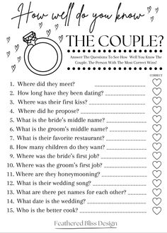 a printable wedding game with the words how well do you know the couple?