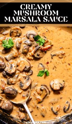 creamy mushroom marsala sauce in a skillet