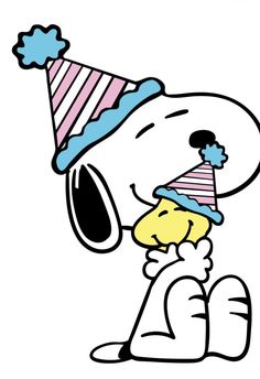 a cartoon dog wearing a birthday hat