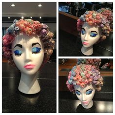 " dum dum " head. Cute little styrofoam head with lollipops inserted to look like hair and/or a set. Cosmetology Graduation, Salon Party, Home Hair Salons, Styrofoam Head, Hair Salon Design, Mannequin Art, Hair Salon Decor, Wig Party, Salon Suites