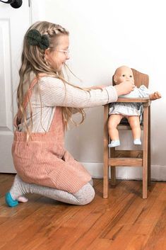 Baby Doll Wooden Highchair Size 23"h x 8"l x 10"w FREE SHIPPING Your beloved little one deserves the best. Solid wood construction and child-safe finishes make this a beautiful and safe heirloom for years to come. Amish Handcrafted out of Poplar Wood in Lancaster County, Pennsylvania. NOTE: Harvest color is out of stock until April! Mealtime is extra fun with our wooden baby doll highchair! Dolls up to 18 inches will love joining your little ones for breakfast, lunch, or dinner. Dramatic play bu Doll High Chair, Wooden High Chairs, Lancaster County Pennsylvania, Play Furniture, Lancaster County, Dramatic Play, Wooden Dolls, American Doll, Doll Furniture