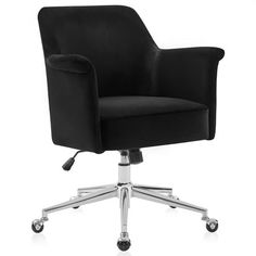 a black office chair with chrome wheels and casteors on an isolated white background photo