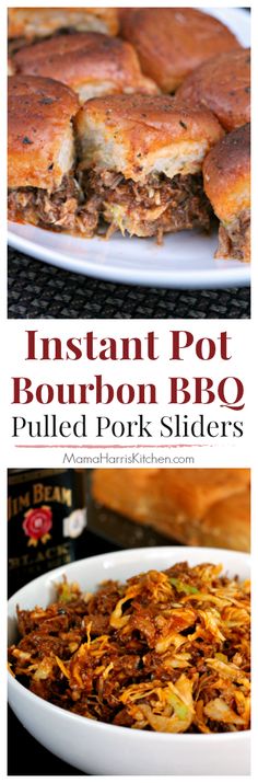 an image of instant pot bourbon bbq pulled pork sliders with text overlay