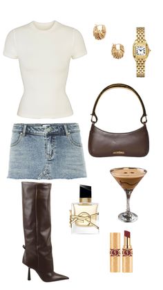 #outfitinspo #ootd #beauty #outfit #nightout #nightoutfit t-shirt- #SKIMS, skirt- MIAOU, boots- GIA X RHW, bag - #jacquemus , parfume- #YSL, earrings - #bottegaveneta, watch- #cartier, lipstick- #ysl Ysl Earrings, Outfit Layout, Fashion Mistakes, Looks Vintage