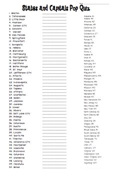 the state and capital pop quiz is shown in this file, which contains several states