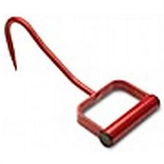 a red metal object with a long handle on it's end and a square shaped hook