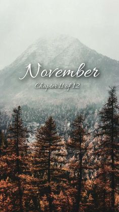 a mountain with trees and the words november above it