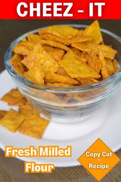 a glass bowl of homemade fresh milled flour cheddar cheese crackers like Cheez-it crackers homemade Groats Recipe, Homemade Cheddar Cheese, Wheat Berry Recipes, Homemade Cheez Its, Homemade Cheese Crackers, Healthy Crackers, Healthy Homemade Snacks, Wheat Recipes