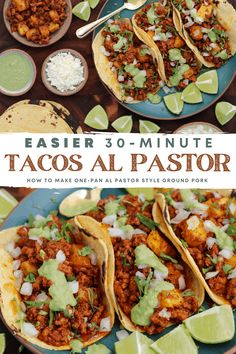 tacos al pastora with limes and cilantro on the side