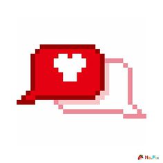 a pixelated red speech bubble with a white cross on it's left side