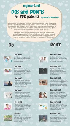 POTS Patients Dos & Don'ts | Infographic by MyHeart.net Migraine Relief, Ehlers Danlos Syndrome, Headache Relief, Migraine Headaches, Invisible Illness, Good Health Tips