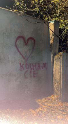 graffiti on the side of a cement wall with a heart drawn in it's center