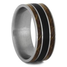 men's wedding band with black and brown wood inlay