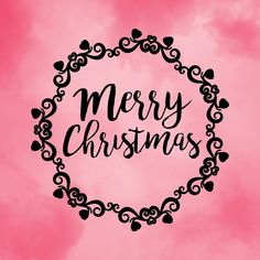 a merry christmas card with hearts in a circle on a pink and black background that says,'merry christmas '