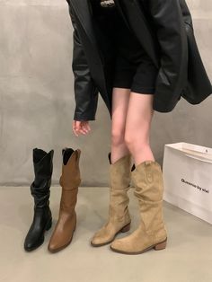 Western Cowboy Pointed Toe Boots – painevida Retro Style Women, Below The Knee Boots, Platform Boots Women, Knee Length Boots, Pointed Toe Boots, Toe Boots, Pointed Toe Shoes, Western Cowboy Boots, Boots For Women