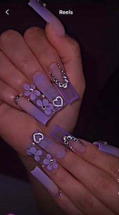 Nail Designs Bling, Purple Nail Designs, Nails Design With Rhinestones, Purple Nail