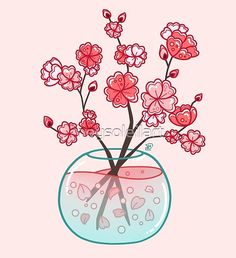 a vase filled with water and flowers on top of a pink background for valentine's day