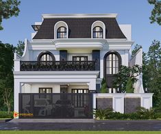 this is an artist's rendering of a two story house with balconyes and balconies