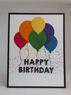 a birthday card with balloons and confetti