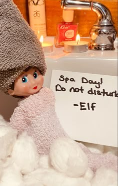 Spa Christmas Tree, Esthetician Christmas Decor, 12 Days Of Christmas Esthetician, Spa Day Elf On The Shelf, Elf On The Shelf Spa Day Ideas, Elf Spa Day, Elf On The Shelf Spa Day