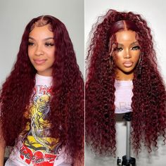 PRICES MAY VARY. 99j Burgundy Deep Wave Wigs Material:100% Brazilian virgin human hair lace front wigs for women,human hair cut from healthy young female hair directly;soft and natural,healthy and vibrant,comfortable against skin Burgundy Lace Frontal Wigs Advantage:pre-plucked natural hairline with baby hair,soft & durable;180% density curly wigs are full and thick,true to length and weight.Suitable for party,birthday,cosplay,travel,celebration,wedding,graduation and daily life HD Transparent L Burgundy Deep Wave, Red Curly Wig, Cheap Human Hair Wigs, Hd Lace Frontal, Remy Hair Wigs, Lace Front Wigs Human Hair, Remy Human Hair Wigs, Female Head, Curly Lace Front Wigs