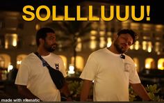 two men standing next to each other in front of a building with the words soulluu on it