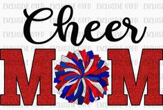 cheer mom with red, white and blue fireworks in the center on a white background