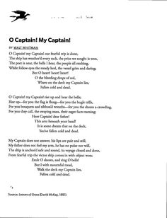 a poem written in black and white with the caption captain my captain