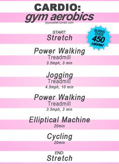 the cardio gym aeroics workout plan is shown in pink and white striped paper