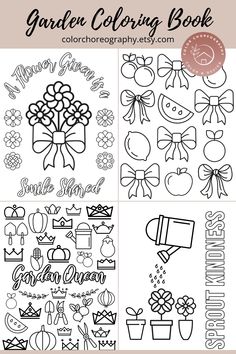 the garden coloring book is full of cute flowers, plants and other things to color