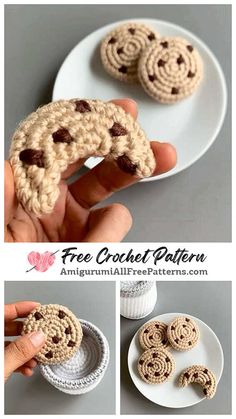 crocheted cookies on a plate with the words free crochet pattern above it