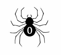 a black and white spider with the letter o on it