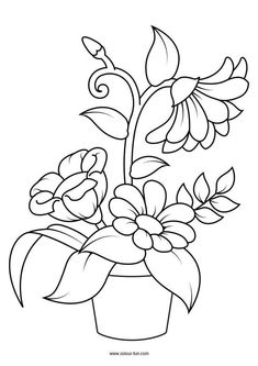 a flower pot with flowers in it coloring pages for kids to print out and color