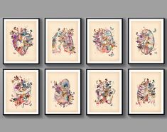 six framed pictures with different designs on them