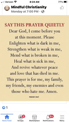 an image of a prayer for someone who is in the middle of this page, which reads