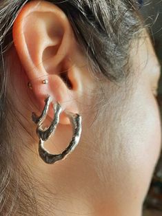 Reticulated Melted Hoop Earrings Organic Silver Jewellery, Piercing Photography, Melted Metal, Organic Earrings, Eco Friendly Jewelry, Earrings Hoop, Upcycled Jewelry, Matching Rings, Sterling Silver Hoop Earrings