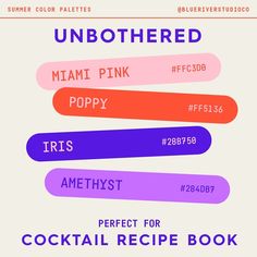 the cocktail recipe book is designed to look like it has different ingredients and colors on it