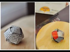 an origami ball sitting on top of a wooden table