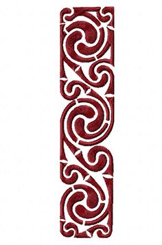 a red and white letter with swirls on it