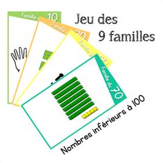 a bunch of cards that are on top of each other with the words jeu des 9 familles