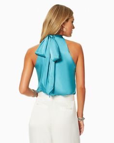 BLACK|3 Elegant Tie-back Halter Top For Night Out, Elegant Tie Back Halter Top For Evening, Elegant Evening Halter Top With Tie Back, Elegant Fitted Satin Halter Top, Elegant Sleeveless Blouse With Bow, Elegant Spring Halter Top With Tie Back, Elegant Silk Halter Top For Formal Occasions, Elegant Silk Halter Top For Formal Events, Chic Tie-back Blouse For Parties