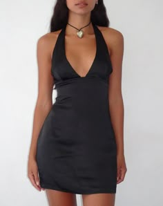 Dress for any occasion with the Coda slip dress. In a satin black, it features an a-line mini sleeveless fit with with plunge halter neckline and open back. Black Slip Dress, Party Dress Long Sleeve, Bandeau Dress, Halterneck Dress, Hoco Dresses, Body Con Skirt, Party Dress Long, Black Slip Ons, Halter Neckline