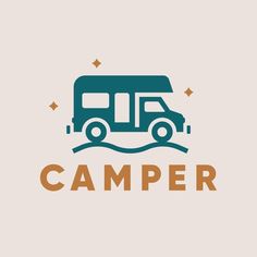 the camper logo is designed with an image of a van driving through water and stars