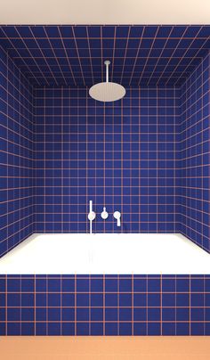 Tendência: argamassa colorida Blue Orange Bathroom, Blue And Orange Bathroom, Cobalt Blue Bathroom, Bauhaus Bathroom, Orange And Blue Bathroom, Blue Tile Bathroom, Blue Tile Floor, Small Bathroom Paint