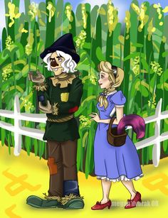 an image of a man and woman dressed as scarecrows