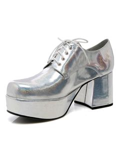 Silver Pimp Adult Shoes - costumesupercenter.com Silver Platform Shoes, Disco Shoes, 70s Fashion Disco, Mens Platform Shoes, Silver Platforms, Halloween Shoes, Disco Fashion, Ellie Shoes, Shoes Buy